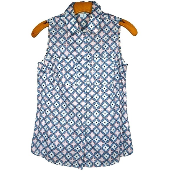 NWOT Boden Sleeveless Hidden Button Down Top Size 2  Cotton Pockets Crisp Collar - Picture 1 of 12